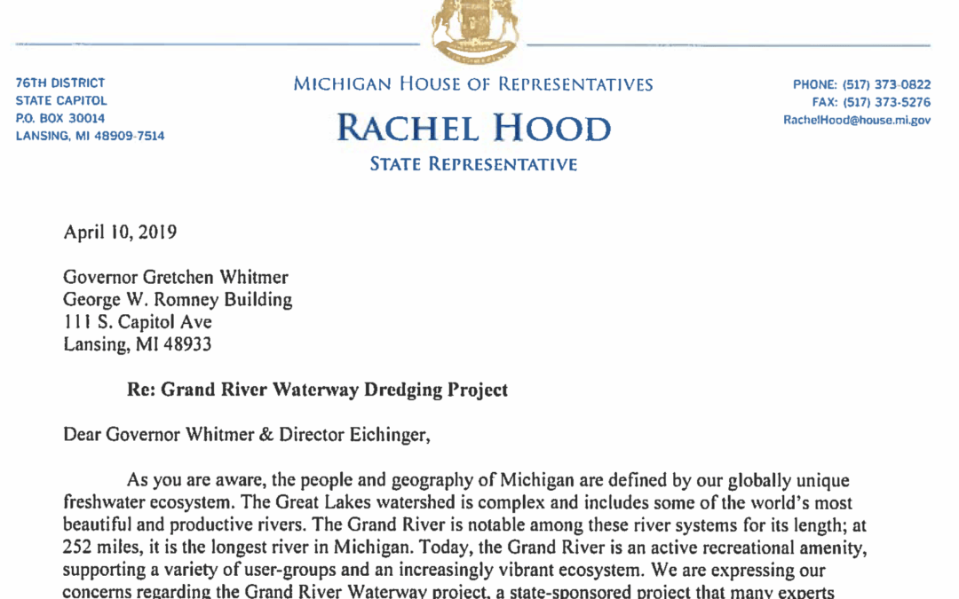Letter to Governor Whitmer in Opposition to Grand River Waterway Project